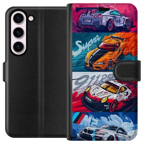 Samsung Galaxy S23 Lompakkokotelo Nopeat Autot - Piirretty Kuvio Toiminnalla