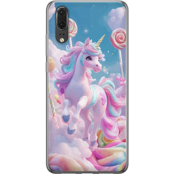 Huawei P20 Genomskinligt Skal Enhörning Candy Pastell Kawaii Motiv Söt Populär Färg Grafiskt Trend Barn Motiv Fantasy Art