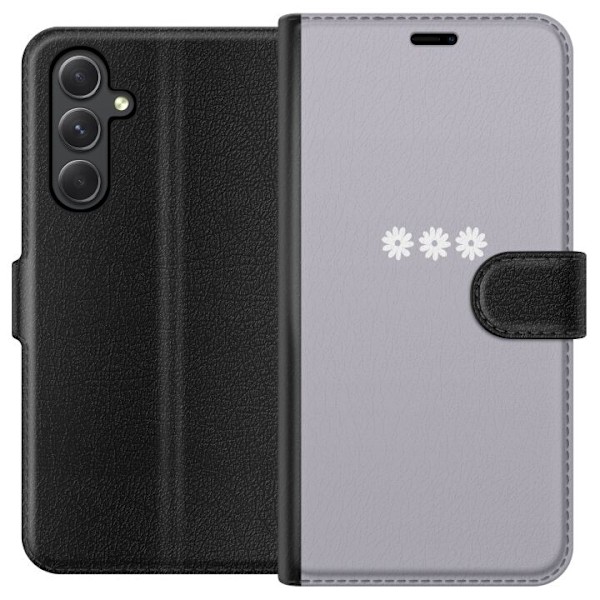 Samsung Galaxy A25 Tegnebogsetui Lilla Blomminimalisme - stilfuldt blomstermotiv på lilla baggrund