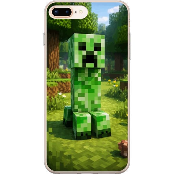 Kompatibelt Mobilskal till Apple iPhone 8 Plus blockbaserad Creeper-figur i grön pixelvärld, ikonisk spelillustration för barnrum, gamers och mobilsk