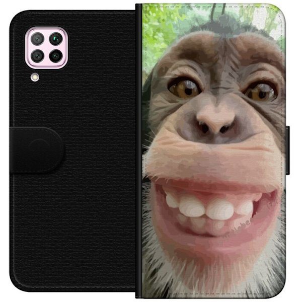 Huawei P40 lite Tegnebogsetui Chimp Selfie Rolig Grafisk Design Abe Dyremotiv Trendy Sjovt Motiv Populært Urban Kunst Stil