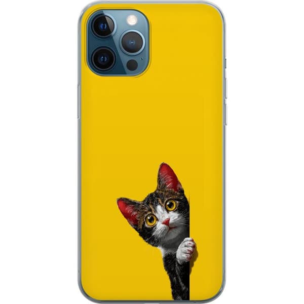 Kompatibel Mobilcover til Apple iPhone 12 Pro Sød kat, der kigger ud mod gul minimalistisk baggrund gul