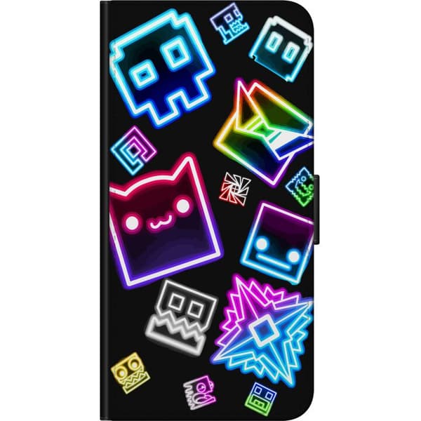 Kompatibel Tegnebogsetui til Samsung Galaxy Note9 Farverige geometriske neonfigurer og symboler mod sort baggrund sort