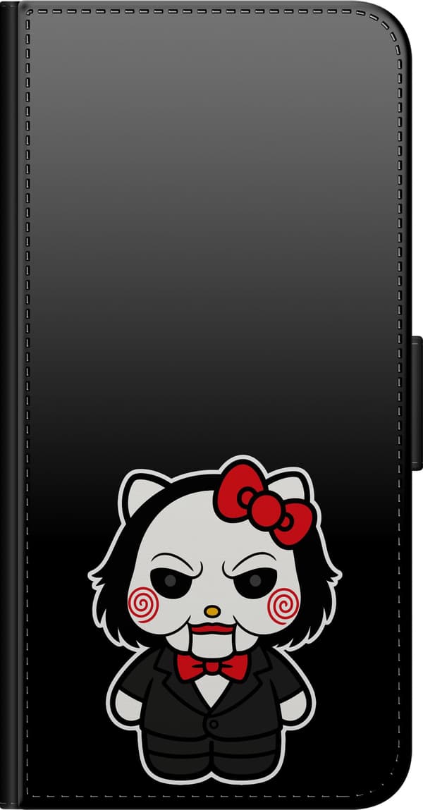 Kompatibel Tegnebogsetui til Xiaomi Redmi Note 9 4G Dukkemaskekat - Sort motiv med rosetkat som dukkefigur. sort