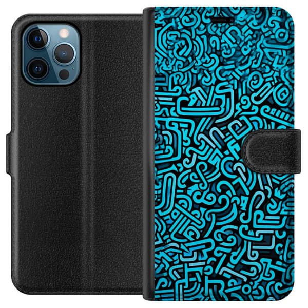 Kompatibelt Plånboksfodral till Apple iPhone 12 Pro Max Abstrakt blått graffitimönster med moderna grafiska former blå