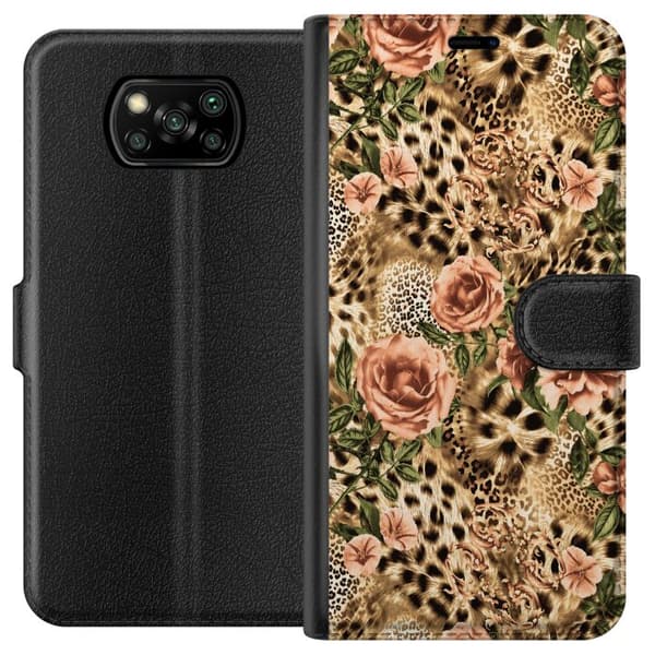 Kompatibelt Plånboksfodral till Xiaomi Poco X3 NFC Bruna leopardrosor brun