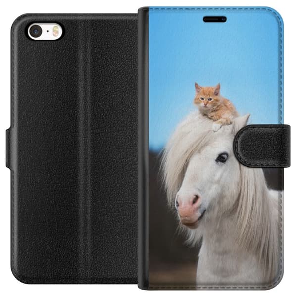 Kompatibel Tegnebogsetui til Apple iPhone SE (2016) Hest & Kat