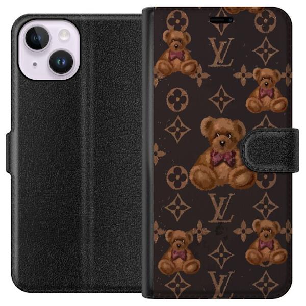 Apple iPhone 15 Plånboksfodral Louis Vuitton Teddy Bear Mönster Lyx Mode Design Populärt Motiv Fashion Trend Lyxiga Accessoarer