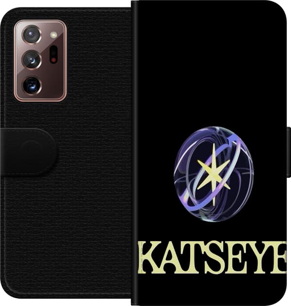 Kompatibel Tegnebogsetui til Samsung Galaxy Note20 Ultra KATSEYE-logo med gul stjerne, lilla omløbsringe og lys typografi på sort baggrund sort