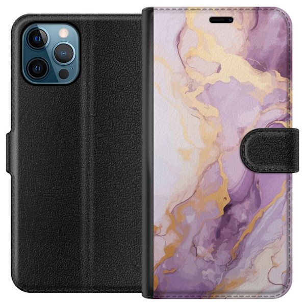 Apple iPhone 12 Pro Max Plånboksfodral Marmor Lila Guld