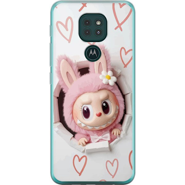 Motorola Moto G9 Play Läpinäkyvä kuori Labubu Sydän Taustakuva Pop Mart Rakkausteema Hahmodesign Suosittu Motiivi Keräilytaideteossarja