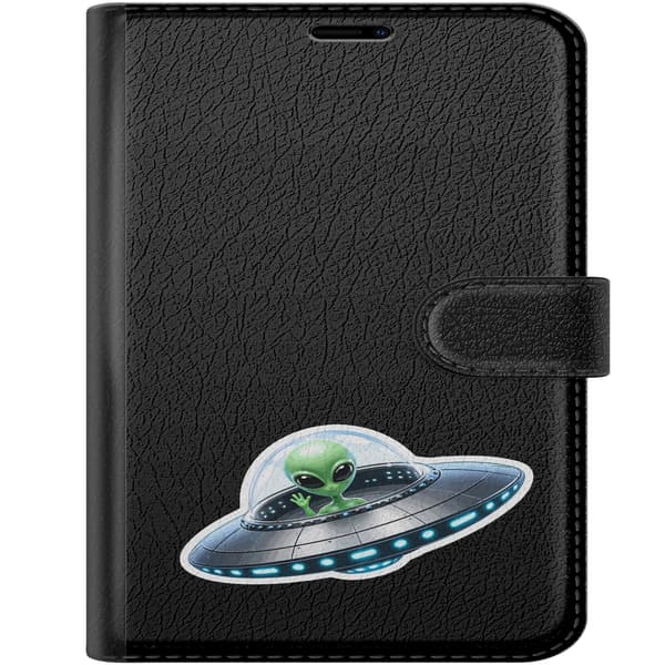Kompatibelt Plånboksfodral till Apple iPhone Duo Silverskepp - Grått motiv med alien i silverfärgat rymdskepp. grå