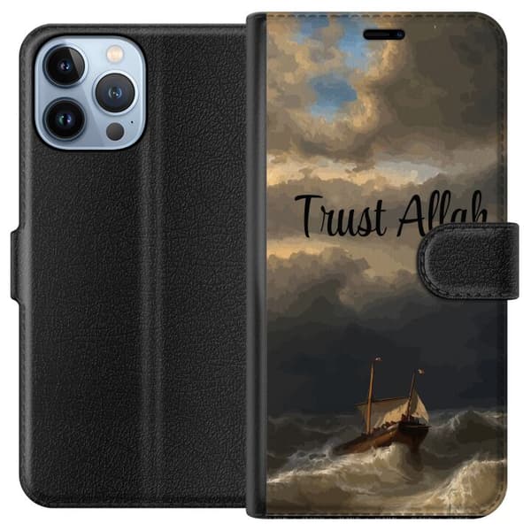 Kompatibelt Lommeboketui til Apple iPhone 13 Pro Max Trust Allah över stormigt hav brun