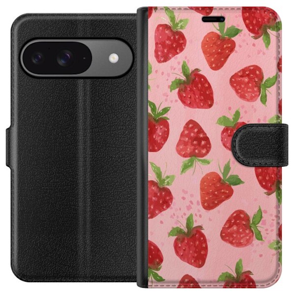 Google Pixel 9 Pro Tegnebogsetui Jordbærdrømme - Retro-stil