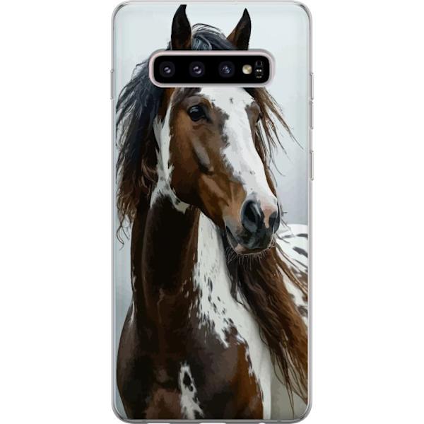 Samsung Galaxy S10+ Genomskinligt Skal Häst Djurmotiv Grafisk Design Natur Kraftfullt Motiv Populär Väggkonst Djurtema Ridning