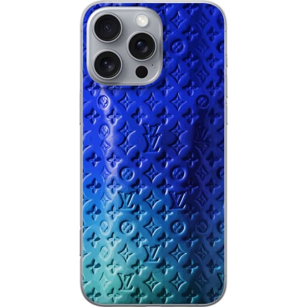 Kompatibelt Mobildeksel til Apple iPhone 16 Pro Max Blått luksuriøst monogrammønster med elegant preget tekstur blå
