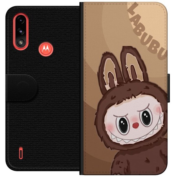 Motorola Moto E7 Power Tegnebogsetui Labubu Skyde Sød - Hvid