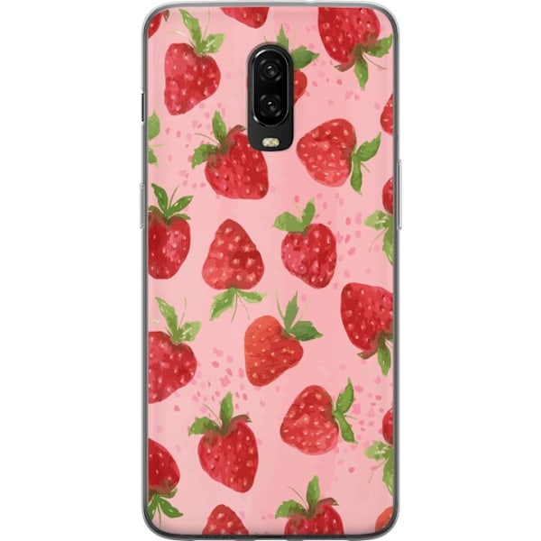 OnePlus 6T Genomskinligt Skal Strawberry Dreams – jordgubbsmönster i retrostil