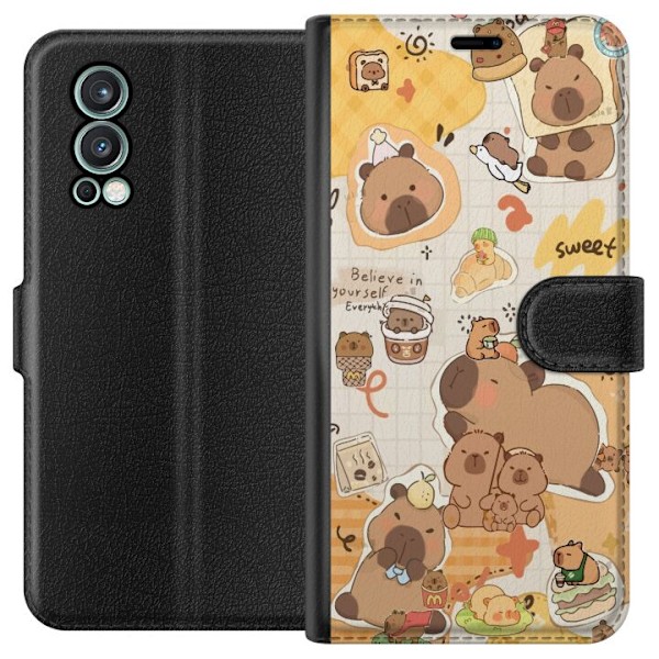 OnePlus Nord 2 5G Tegnebogsetui Kawaii capybara mobilskal med gulliga djurmotiv