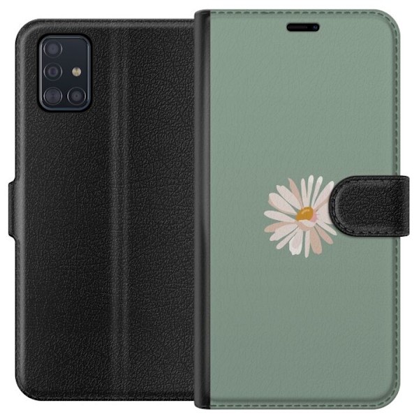 Samsung Galaxy A51 Lompakkokotelo Vihreä Minimalikukka - tyylikäs kukka vihreällä taustalla