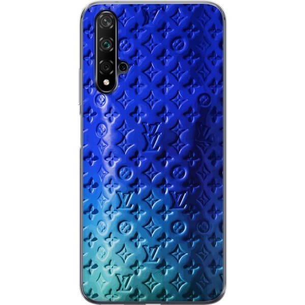 Kompatibelt Mobildeksel til Huawei nova 5T Blått luksuriøst monogrammønster med elegant preget tekstur blå
