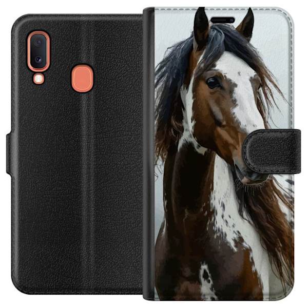 Samsung Galaxy A20e Plånboksfodral Häst Djurmotiv Grafisk Design Natur Kraftfullt Motiv Populär Väggkonst Djurtema Ridning