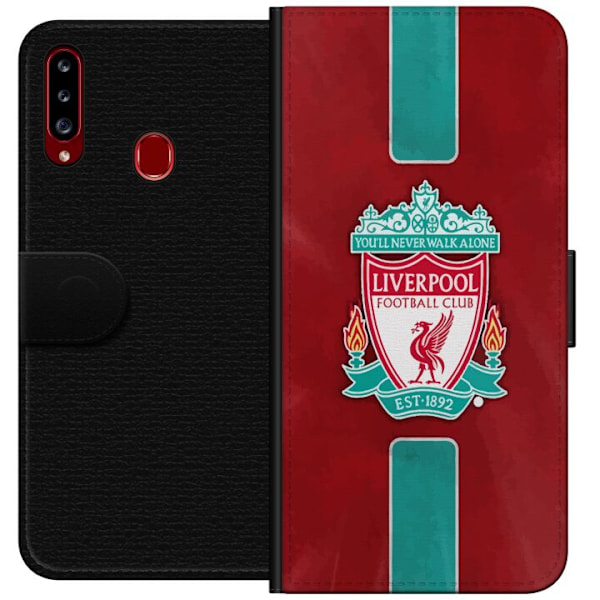 Samsung Galaxy A20s Tegnebogsetui Liverpool FC - Klassisk Fodboldstolthed i Rødt