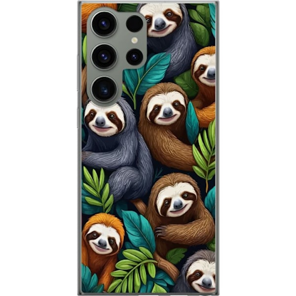 Samsung Galaxy S23 Ultra Gennemsigtig cover Sengångarstil - afslappet motiv med sød dovendyr