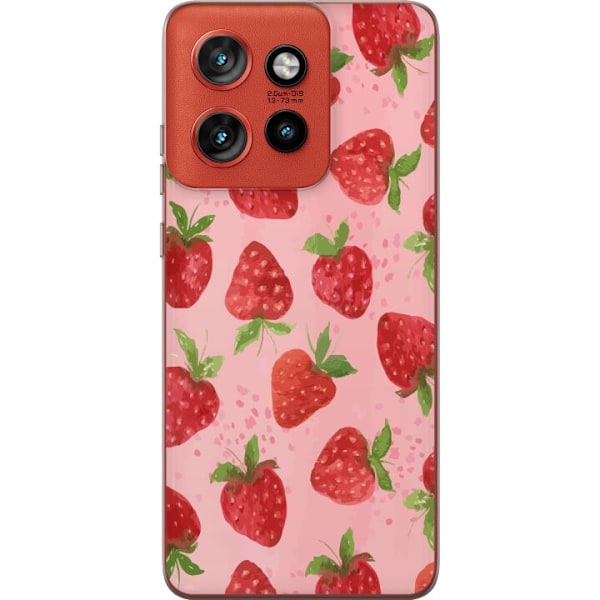 Motorola Edge 50 Neo Genomskinligt Skal Strawberry Dreams – jordgubbsmönster i retrostil