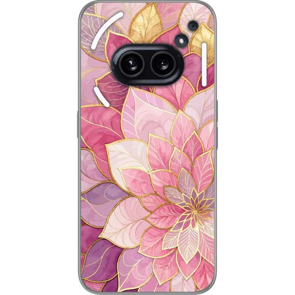 Kompatibelt Mobildeksel til Nothing Phone (2a) Plus Rosa botanisk bladmønster med elegante gulldetaljer og dekorative former rosa