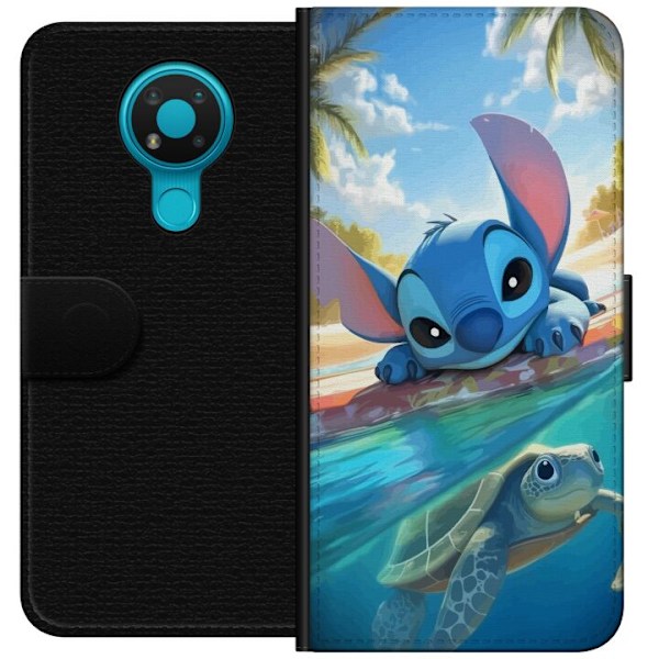 Nokia 3.4 Lompakkokotelo Stitch kilpikonnalla - söpö sininen