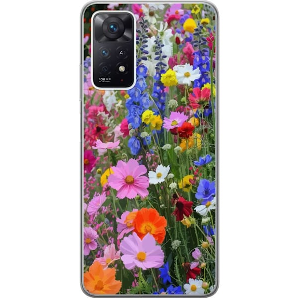 Xiaomi Redmi Note 11 Pro Läpinäkyvä kuori Kukkakuvioinen mobiilikuori kesäisellä niityllä ja luontomaisemalla