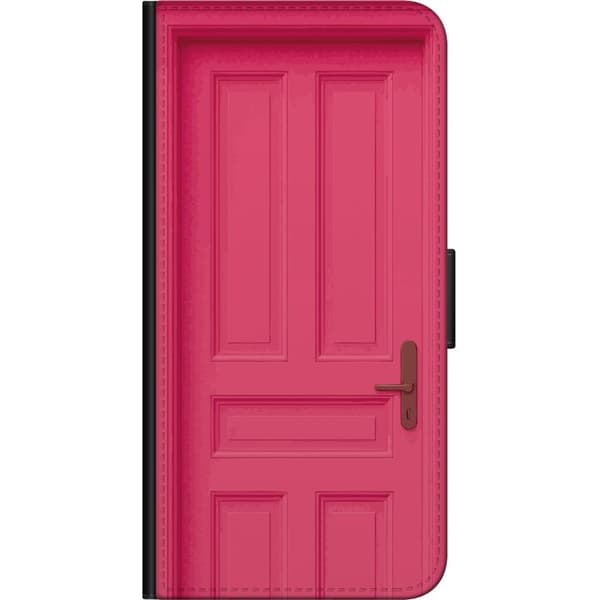 Kompatibelt Plånboksfodral till OnePlus 9 Pro Rosa dörr med dekorativa rektangulära paneler, grafiskt arkitekturmotiv rosa