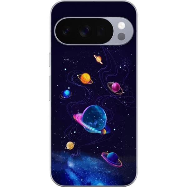 Kompatibelt Mobildeksel til Google Pixel 10 Pro XL Fargerike planeter og stjerner i et animert romlandskap blå