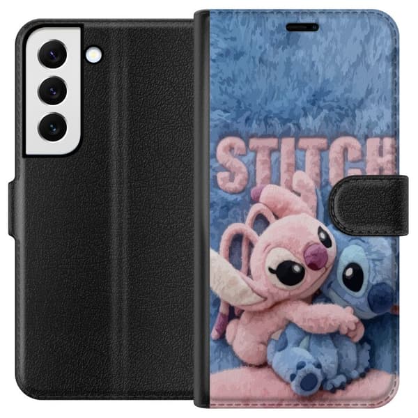Kompatibel Tegnebogsetui til Samsung Galaxy S22 5G Bløde lyserøde og blå Stitch-bamser med fluffy baggrund i sød kawaii-stil blå