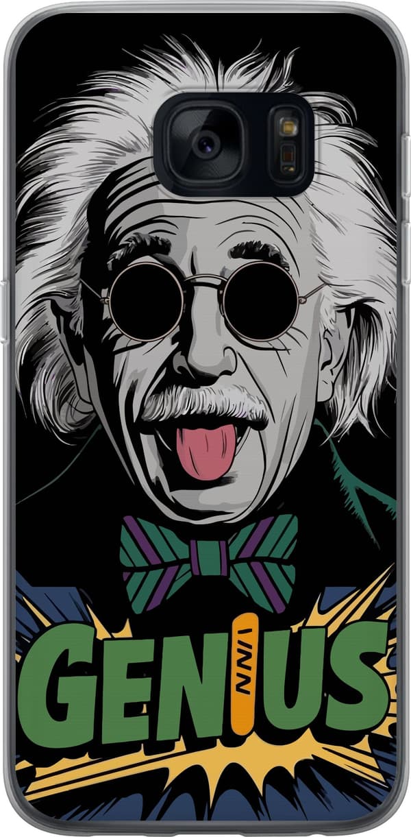 Kompatibel Mobilcover til Samsung Galaxy S7 Tegnet Albert Einstein med solbriller, udstrakt tunge og grøn Genius-tekst sort