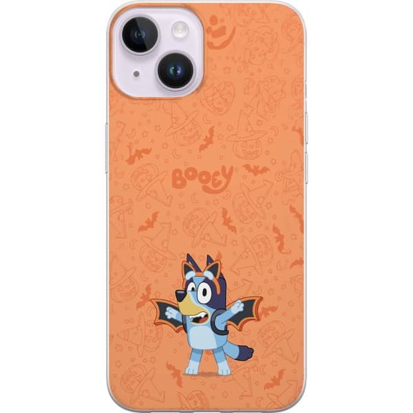 Kompatibelt Mobildeksel til Apple iPhone 14 Plus Bluey utkledd som flaggermus med Halloween-tema oransje