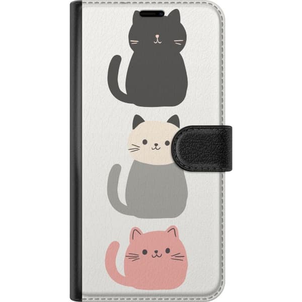 Kompatibel Tegnebogsetui til Apple iPhone 8 Tre minimalistiske katte i sort, grå og pink mod en lys baggrund hvid