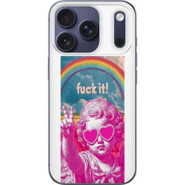 Kompatibelt Mobildeksel til Apple iPhone 18 Pro Rosa klassisk statue med hjerteformede solbriller, fredstegn, regnbue og "Fuck It"-tekst rosa