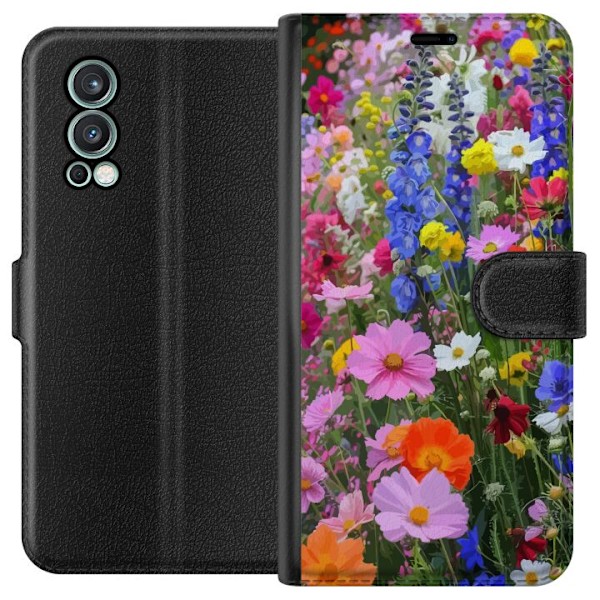 OnePlus Nord 2 5G Tegnebogsetui Blomstret mobilcover med sommerlig eng og naturmotiv