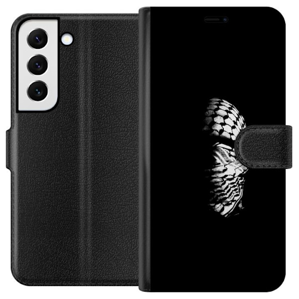 Samsung Galaxy S22 5G Tegnebogsetui Keffiyeh-mønster - klassisk sort-hvid palæstinensisk tørklæde med kulturel betydning
