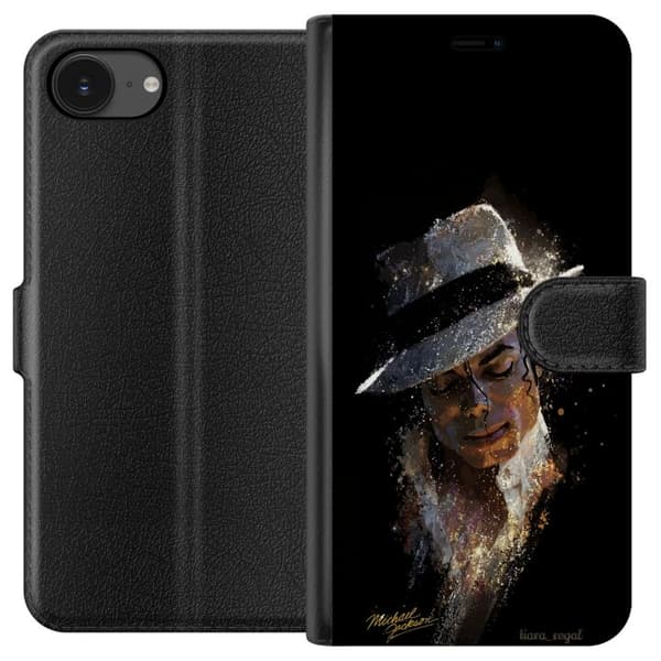 Kompatibel Tegnebogsetui til Apple iPhone 17e Kunstnerisk portræt af mand med hvid hat og glitrende detaljer sort