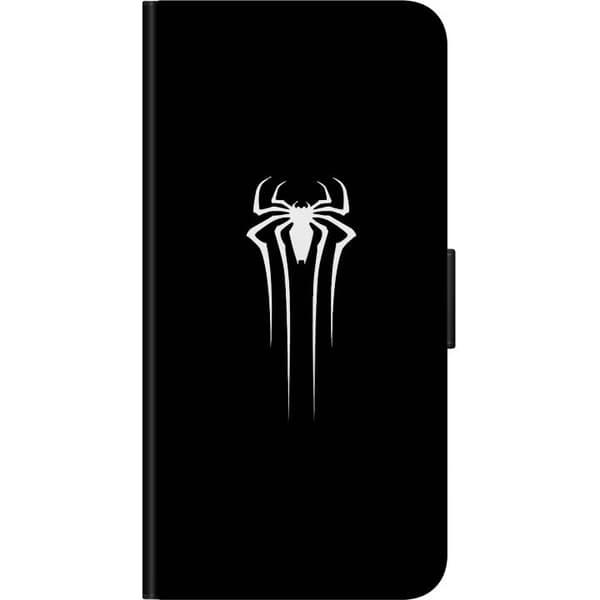 Kompatibel Tegnebogsetui til Xiaomi Redmi Note 9S Minimalistisk hvidt edderkoppesymbol med lange ben på sort baggrund sort