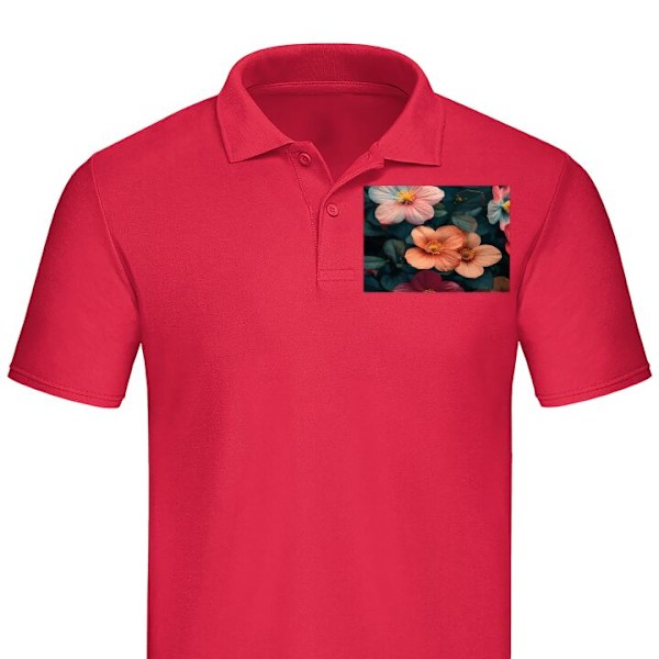 Poloshirt til Voksen | Elegant Poloshirt Blomster Rød X-Large