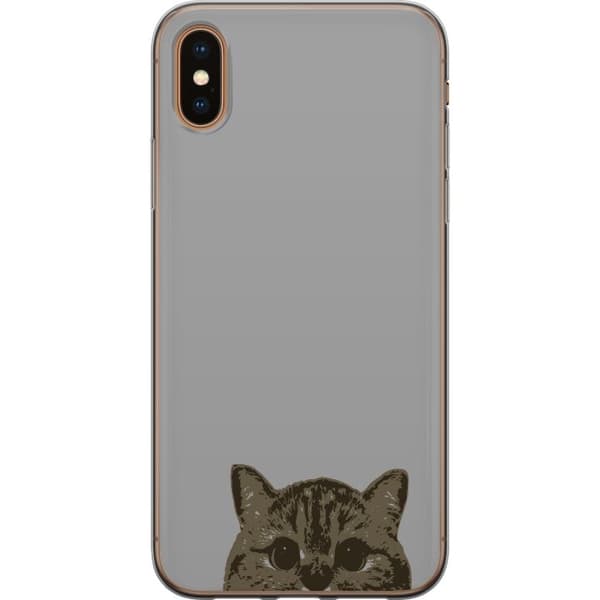 Kompatibelt Mobildeksel til Apple iPhone XS Grå Kattblikk - stilren katte design med grå bakgrunn