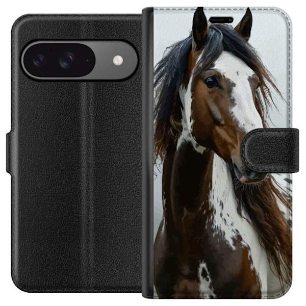 Google Pixel 9 Pro Plånboksfodral Häst Djurmotiv Grafisk Design Natur Kraftfullt Motiv Populär Väggkonst Djurtema Ridning