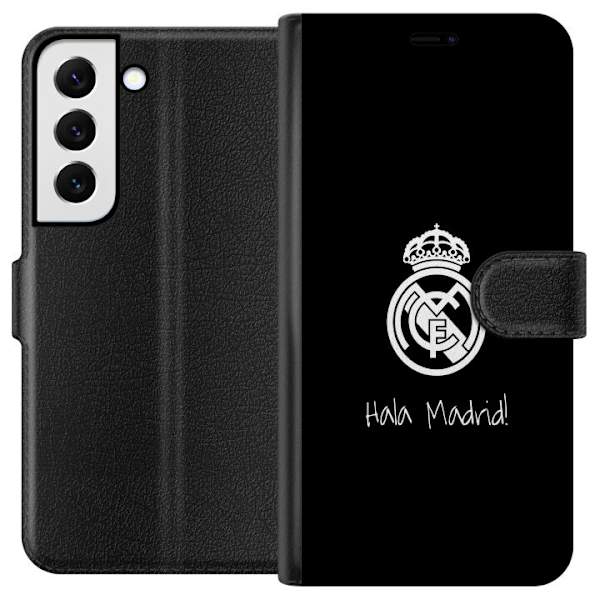 Samsung Galaxy S22 5G Tegnebogsetui Real Madrid Emblem Fodbold Stolthed Hvid Guld Klubmærke Champions La Liga Fans Ikonisk Sport