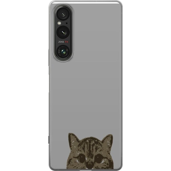 Sony Xperia 1 V Gjennomsiktig deksel Grå Kattblikk - stilren katte design med grå bakgrunn