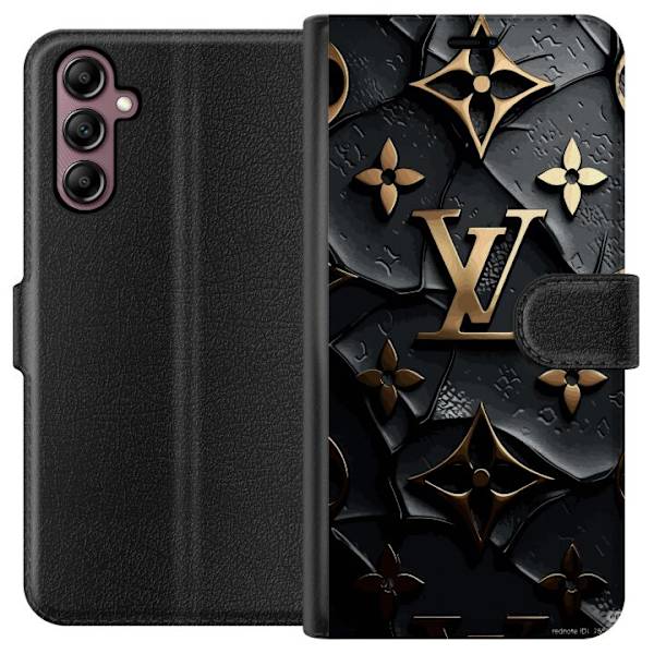 Samsung Galaxy A14 5G Tegnebogsetui Louis Vuitton Mørk Tilstand Design Sort Luksus Stil Mode Populær Grafisk Mønster Modeikon Luksusmærke