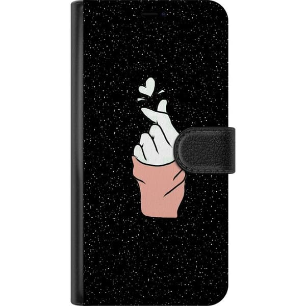 Kompatibelt Plånboksfodral till Apple iPhone 12 mini Minimal Hand Gesture med Hjärtan i Mörk Rymd